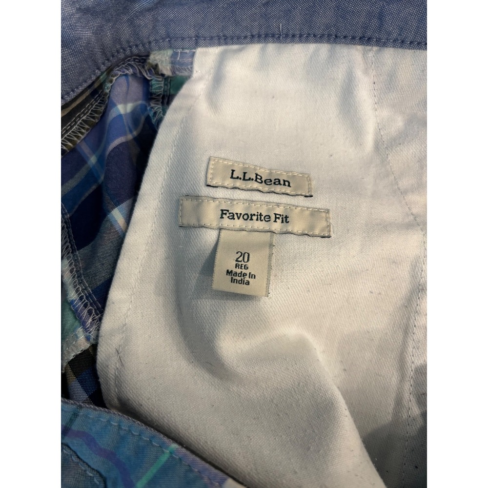 LL Bean Favorite Fit Patchwork Madras Shorts Blue Green Plaid Cotton Womens 20 - Picture 6 of 9